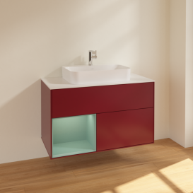 Тумба под раковину Villeroy & Boch Finion 100х50,1 см с подсветкой МДФ пион матовый лак/стекло белое матовое F361GMHB