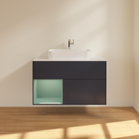 Тумба под раковину Villeroy & Boch Finion 100х50,1 см с подсветкой МДФ темно-синий матовый лак/стекло белое матовое F361GMHG