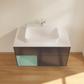 Тумба под раковину Villeroy & Boch Finion 100х50,1 см с подсветкой МДФ темно-синий матовый лак/стекло белое матовое F361GMHG