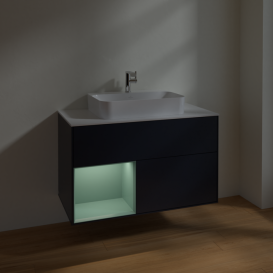 Тумба под раковину Villeroy & Boch Finion 100х50,1 см с подсветкой МДФ темно-синий матовый лак/стекло белое матовое F361GMHG