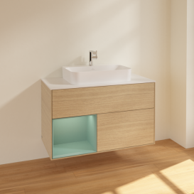 Тумба под раковину Villeroy & Boch Finion 100х50,1 см с подсветкой МДФ шпон дуба/стекло белое матовое F361GMPC