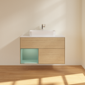 Тумба под раковину Villeroy & Boch Finion 100х50,1 см с подсветкой МДФ шпон дуба/стекло белое матовое F361GMPC