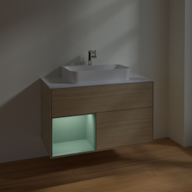 Тумба под раковину Villeroy & Boch Finion 100х50,1 см с подсветкой МДФ шпон дуба/стекло белое матовое F361GMPC