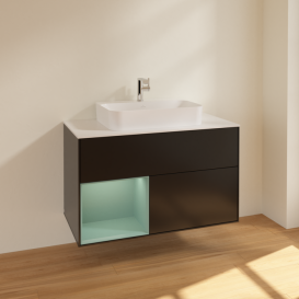 Тумба під раковину Villeroy & Boch Finion 100х50,1 см із підсвічуванням МДФ чорний матовий лак/скло біле матове F361GMPD