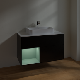 Тумба під раковину Villeroy & Boch Finion 100х50,1 см із підсвічуванням МДФ чорний матовий лак/скло біле матове F361GMPD