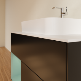 Тумба під раковину Villeroy & Boch Finion 100х50,1 см із підсвічуванням МДФ чорний матовий лак/скло біле матове F361GMPD