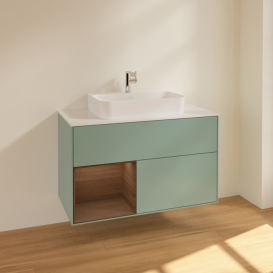 Тумба под раковину Villeroy & Boch Finion 100х50,1 см с подсветкой МДФ оливковый матовый лак/стекло белое матовое F361GNGM