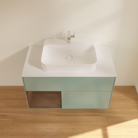 Тумба под раковину Villeroy & Boch Finion 100х50,1 см с подсветкой МДФ оливковый матовый лак/стекло белое матовое F361GNGM