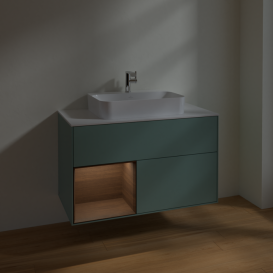 Тумба под раковину Villeroy & Boch Finion 100х50,1 см с подсветкой МДФ оливковый матовый лак/стекло белое матовое F361GNGM