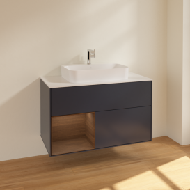 Тумба под раковину Villeroy & Boch Finion 100х50,1 см с подсветкой МДФ темно-синий матовый лак/стекло белое матовое F361GNHG