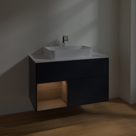 Тумба под раковину Villeroy & Boch Finion 100х50,1 см с подсветкой МДФ темно-синий матовый лак/стекло белое матовое F361GNHG