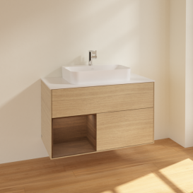 Тумба під раковину Villeroy & Boch Finion 100х50,1 см із підсвічуванням МДФ шпон дуба/скло біле матове F361GNPC