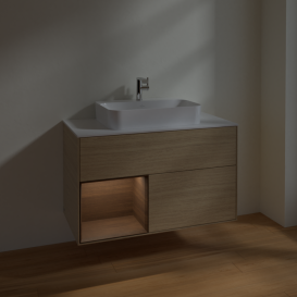 Тумба под раковину Villeroy & Boch Finion 100х50,1 см с подсветкой МДФ шпон дуба/стекло белое матовое F361GNPC