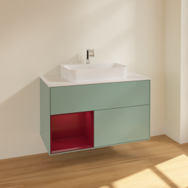 Тумба под раковину Villeroy & Boch Finion 100х50,1 см с подсветкой МДФ оливковый матовый лак/стекло белое матовое F361HBGM