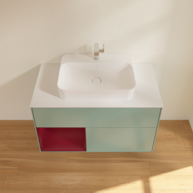 Тумба под раковину Villeroy & Boch Finion 100х50,1 см с подсветкой МДФ оливковый матовый лак/стекло белое матовое F361HBGM