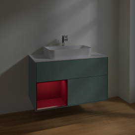 Тумба под раковину Villeroy & Boch Finion 100х50,1 см с подсветкой МДФ оливковый матовый лак/стекло белое матовое F361HBGM