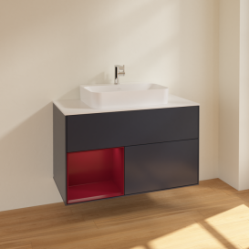 Тумба под раковину Villeroy & Boch Finion 100х50,1 см с подсветкой МДФ темно-синий матовый лак/стекло белое матовое F361HBHG