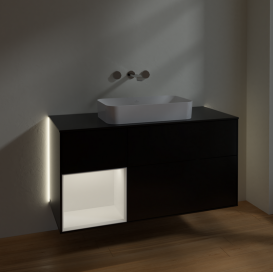 Тумба под раковину Villeroy & Boch Finion 120х50,1 см с подсветкой МДФ черный матовый лак/стекло черное матовое G702MTPD