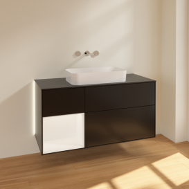 Тумба под раковину Villeroy & Boch Finion 120х50,1 см с подсветкой МДФ черный матовый лак/стекло черное матовое G702MTPD