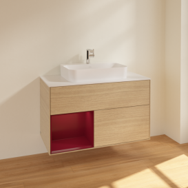 Тумба под раковину Villeroy & Boch Finion 100х50,1 см с подсветкой МДФ шпон дуба/стекло белое матовое F361HBPC