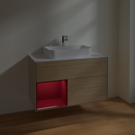 Тумба под раковину Villeroy & Boch Finion 100х50,1 см с подсветкой МДФ шпон дуба/стекло белое матовое F361HBPC