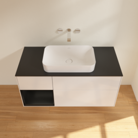 Тумба под раковину Villeroy & Boch Finion 120х50,1 см с подсветкой МДФ глянцевый белый лак/стекло черное матовое G702PDGF