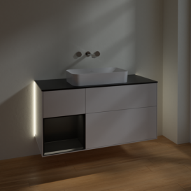 Тумба под раковину Villeroy & Boch Finion 120х50,1 см с подсветкой МДФ глянцевый белый лак/стекло черное матовое G702PDGF
