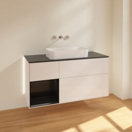 Тумба под раковину Villeroy & Boch Finion 120х50,1 см с подсветкой МДФ глянцевый белый лак/стекло черное матовое G702PDGF