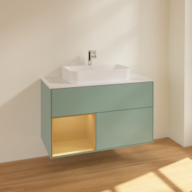 Тумба под раковину Villeroy & Boch Finion 100х50,1 см с подсветкой МДФ оливковый матовый лак/стекло белое матовое F361HFGM