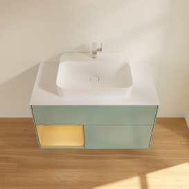 Тумба под раковину Villeroy & Boch Finion 100х50,1 см с подсветкой МДФ оливковый матовый лак/стекло белое матовое F361HFGM