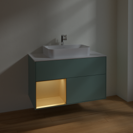 Тумба под раковину Villeroy & Boch Finion 100х50,1 см с подсветкой МДФ оливковый матовый лак/стекло белое матовое F361HFGM