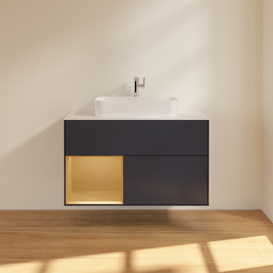 Тумба под раковину Villeroy & Boch Finion 100х50,1 см с подсветкой МДФ темно-синий матовый лак/стекло белое матовое F361HFHG