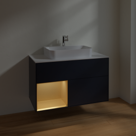 Тумба под раковину Villeroy & Boch Finion 100х50,1 см с подсветкой МДФ темно-синий матовый лак/стекло белое матовое F361HFHG