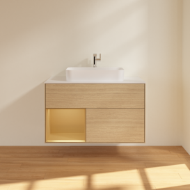 Тумба под раковину Villeroy & Boch Finion 100х50,1 см с подсветкой МДФ шпон дуба/стекло белое матовое F361HFPC