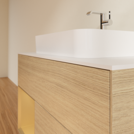 Тумба под раковину Villeroy & Boch Finion 100х50,1 см с подсветкой МДФ шпон дуба/стекло белое матовое F361HFPC