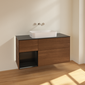 Тумба под раковину Villeroy & Boch Finion 120х50,1 см с подсветкой МДФ шпон грецкого ореха/стекло черное матовое G702PDGN