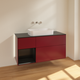 Тумба под раковину Villeroy & Boch Finion 120х50,1 см с подсветкой МДФ пион матовый лак/стекло черное матовое G702PDHB