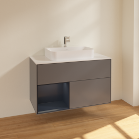 Тумба под раковину Villeroy & Boch Finion 100х50,1 см с подсветкой МДФ антрацит матовый лак/стекло белое матовое F361HGGK