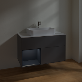 Тумба под раковину Villeroy & Boch Finion 100х50,1 см с подсветкой МДФ антрацит матовый лак/стекло белое матовое F361HGGK