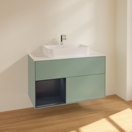 Тумба под раковину Villeroy & Boch Finion 100х50,1 см с подсветкой МДФ оливковый матовый лак/стекло белое матовое F361HGGM