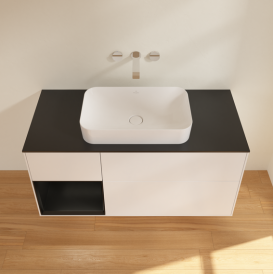 Тумба под раковину Villeroy & Boch Finion 120х50,1 см с подсветкой МДФ белый матовый лак/стекло черное матовое G702PDMT