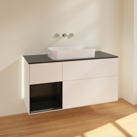 Тумба под раковину Villeroy & Boch Finion 120х50,1 см с подсветкой МДФ белый матовый лак/стекло черное матовое G702PDMT