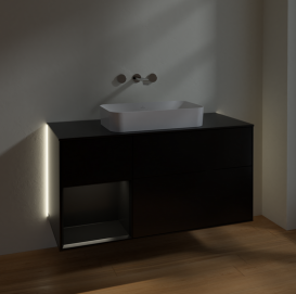 Тумба под раковину Villeroy & Boch Finion 120х50,1 см с подсветкой МДФ черный матовый лак/стекло черное матовое G702PDPD