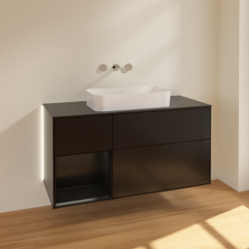 Тумба под раковину Villeroy & Boch Finion 120х50,1 см с подсветкой МДФ черный матовый лак/стекло черное матовое G702PDPD
