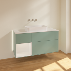 Тумба под раковину Villeroy & Boch Finion 120х50,1 см с подсветкой МДФ оливковый матовый лак/стекло белое матовое G701GFGM