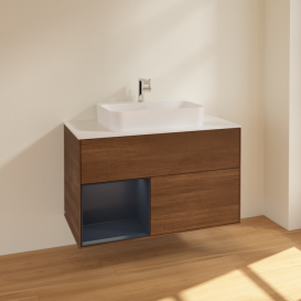 Тумба под раковину Villeroy & Boch Finion 100х50,1 см с подсветкой МДФ шпон грецкого ореха/стекло белое матовое F361HGGN