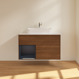 Тумба под раковину Villeroy & Boch Finion 100х50,1 см с подсветкой МДФ шпон грецкого ореха/стекло белое матовое F361HGGN