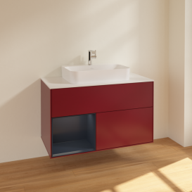 Тумба под раковину Villeroy & Boch Finion 100х50,1 см с подсветкой МДФ пион матовый лак/стекло белое матовое F361HGHB