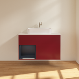 Тумба под раковину Villeroy & Boch Finion 100х50,1 см с подсветкой МДФ пион матовый лак/стекло белое матовое F361HGHB