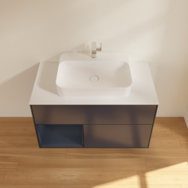 Тумба под раковину Villeroy & Boch Finion 100х50,1 см с подсветкой МДФ темно-синий матовый лак/стекло белое матовое F361HGHG